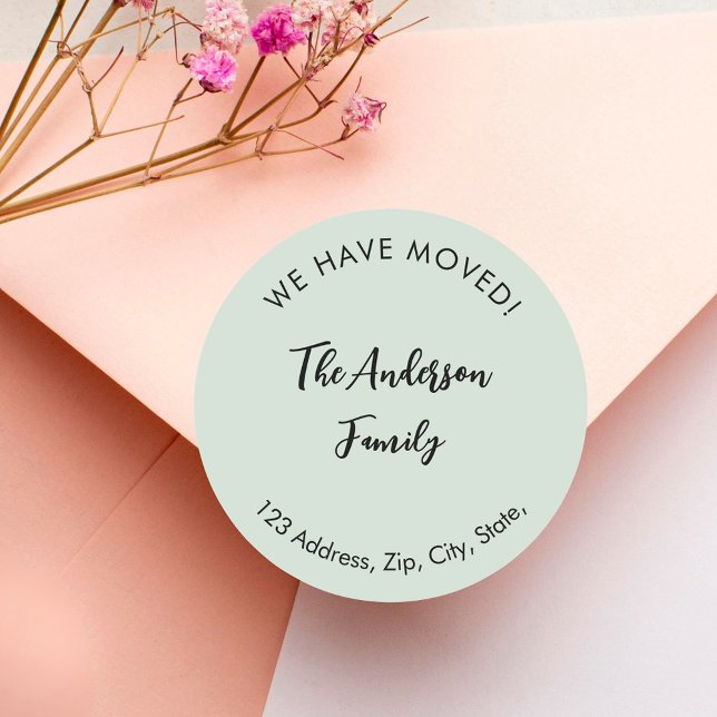 Sage green we have moved new address classic round sticker (Creator Uploaded)