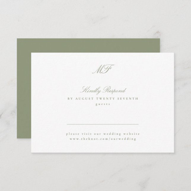 Sage Green Website Traditional Monogram Classic RSVP Card (Front/Back)