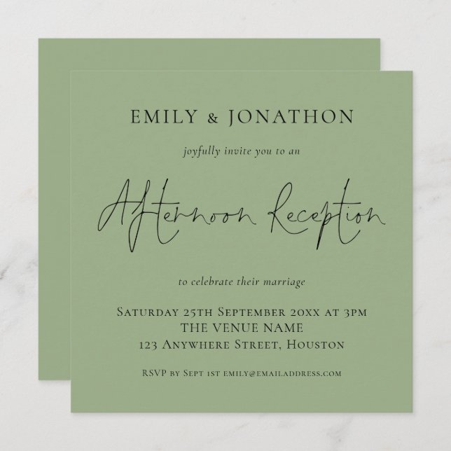 Sage Green Wedding Afternoon Reception Invite (Front/Back)