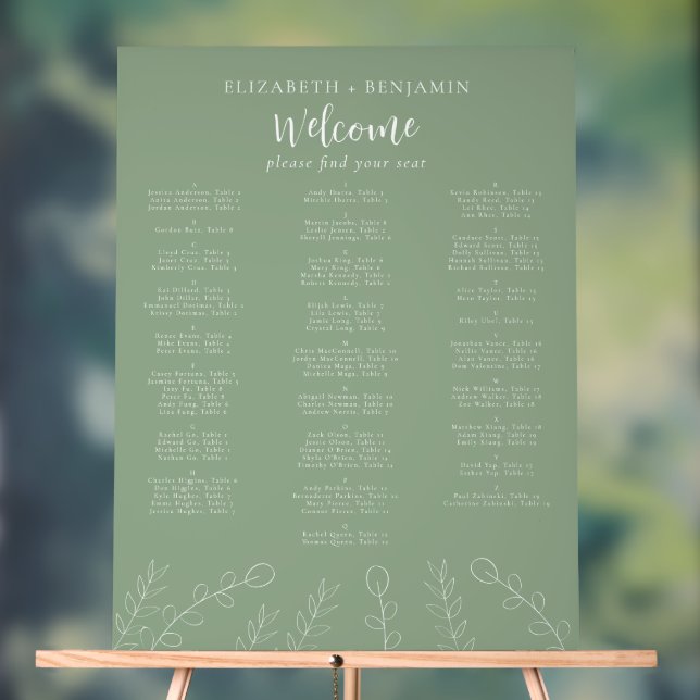 Sage Green Wedding Alphabetical Seating Chart  (Neutral)