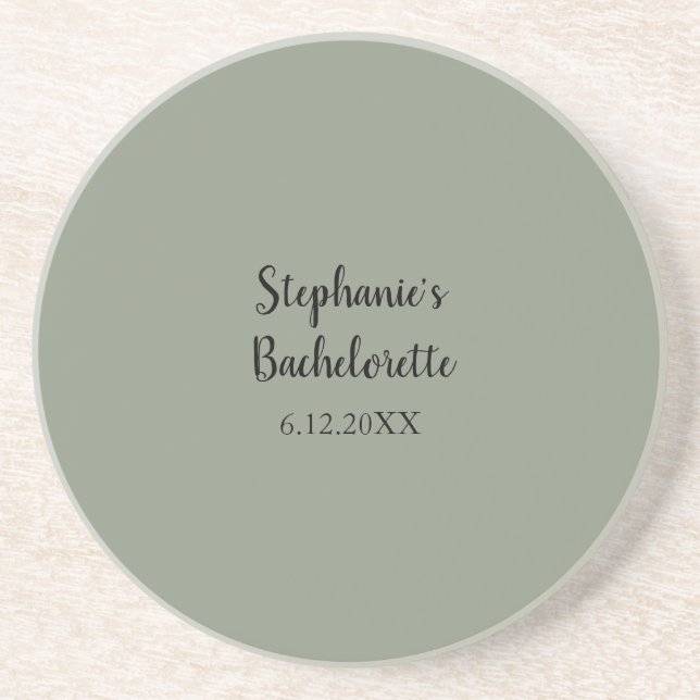 Sage Green Wedding Bachelorette Name Favour Gift Coaster (Front)