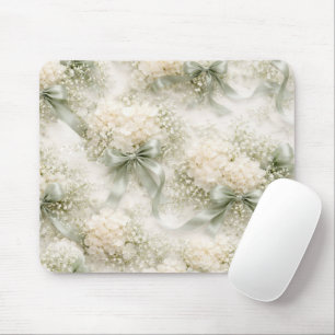 Sage Green Wedding Bows and Hydrangea Flowers Mouse Mat