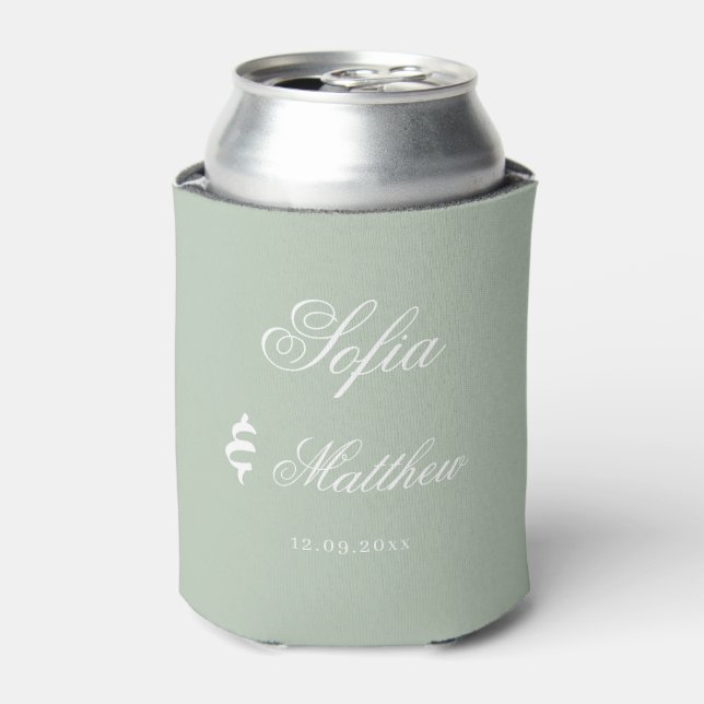 Sage Green Wedding Can Cooler (Can Front)