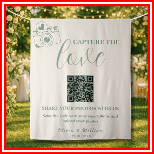 Sage Green Wedding Capture The Love QR Code Tapestry