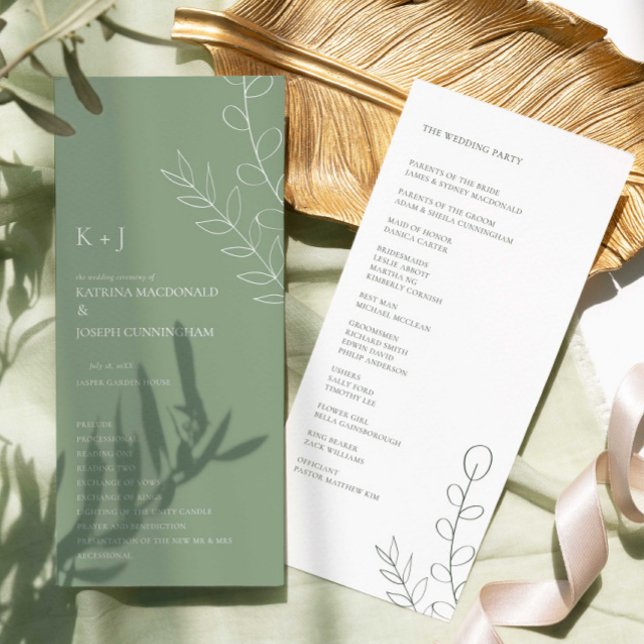 Sage Green Wedding Ceremony Minimalist Elegant  Programme (Creator Uploaded)