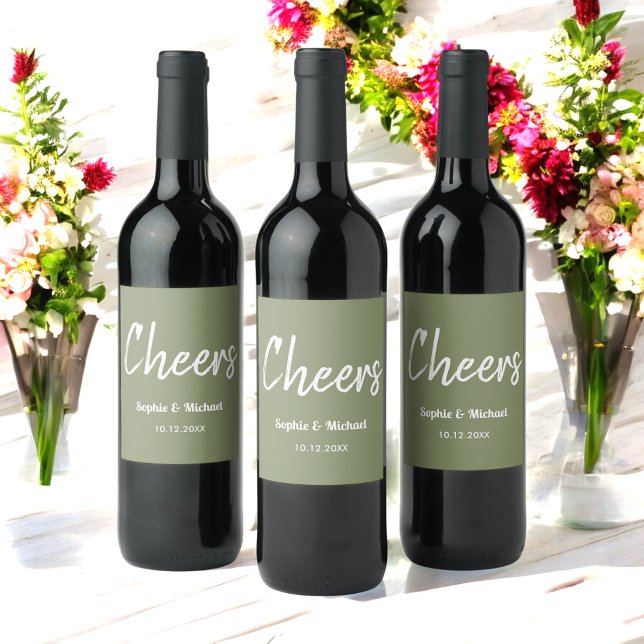Sage Green Wedding Cheers Simple Wine Label (Creator Uploaded)