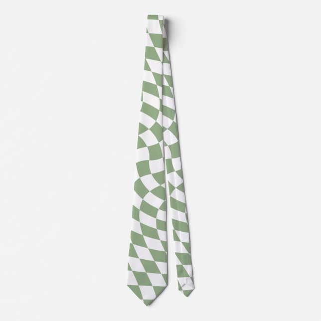 Sage Green Wedding Collection Check Checkered   Tie (Front)