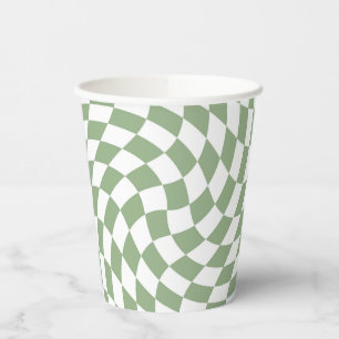 Sage Green Wedding Collection Check Chequered   Paper Cups