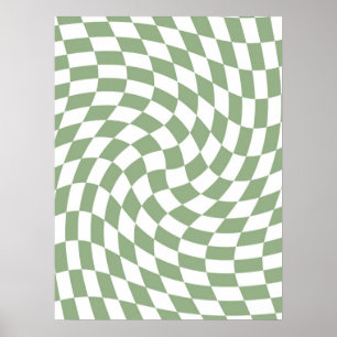 Sage Green Wedding Collection Check Chequered Poster