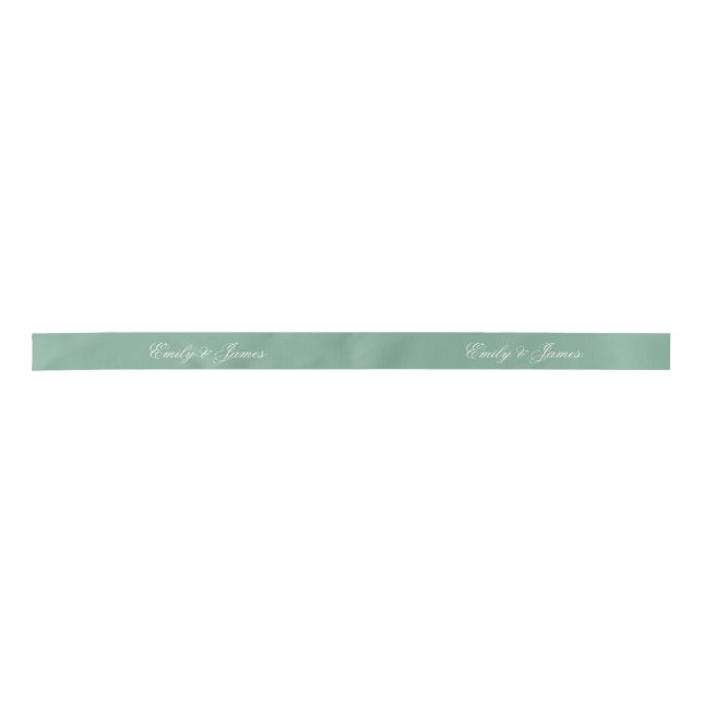 Sage Green Wedding Custom Names Pattern  Satin Ribbon (Front)
