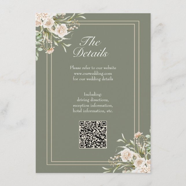 Sage Green Wedding Details Card – Elegant QR Code  (Front)