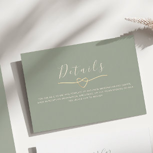 Sage Green Wedding Details Card with Heart