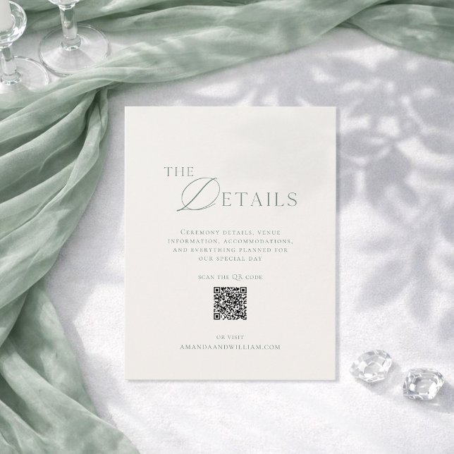 Sage Green Wedding Details Card with QR Code (Creator Uploaded)