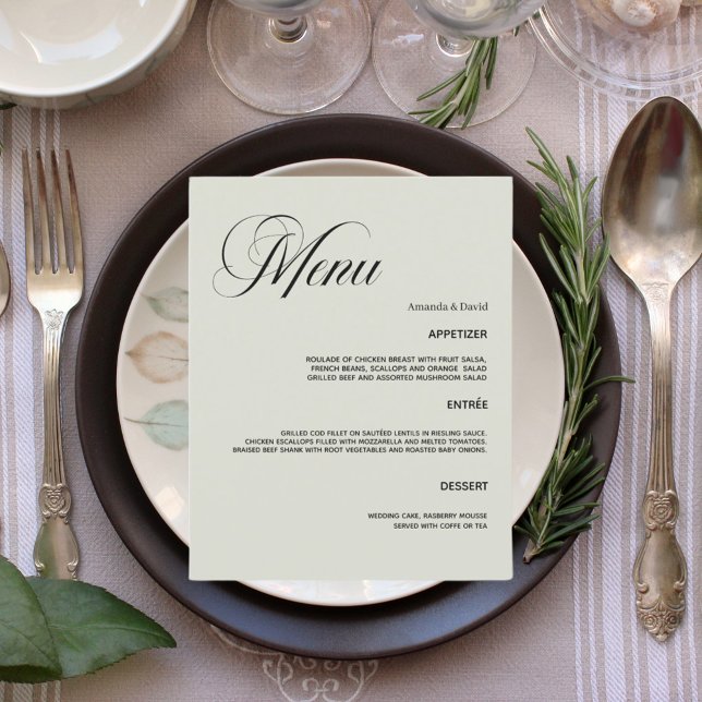 Sage green wedding dinner menu card (Creator Uploaded)