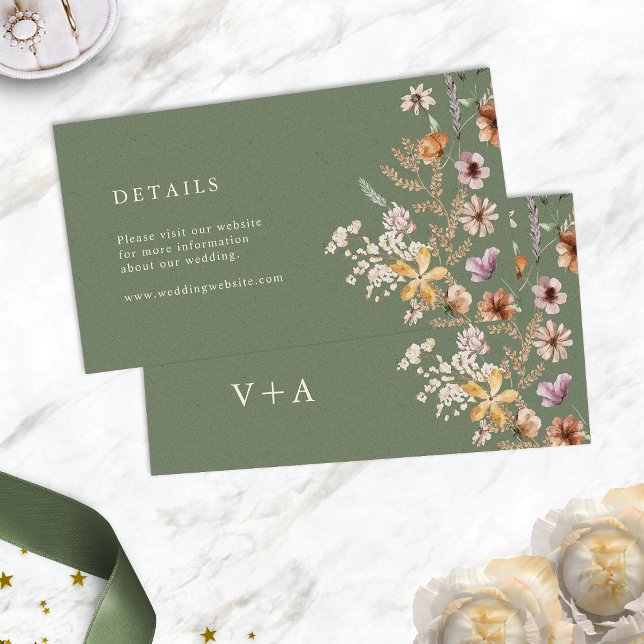 Sage Green Wedding Enclosure Card (Sage Green Floral Wedding Enclosure Card Monogram on back by Painted Paperie
)