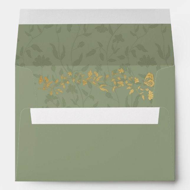 Sage Green Wedding Envelope with floral ornaments  (Back (Bottom))