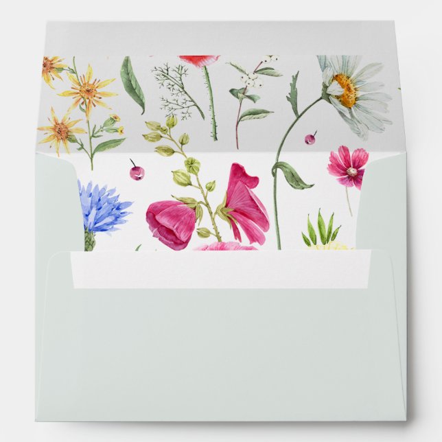 Sage Green Wedding Envelope with Wildflower Liner (Back (Bottom))