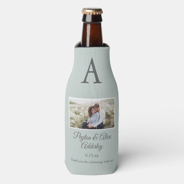 Sage Green Wedding Favour Photo Bottle Cooler  (Bottle Front)