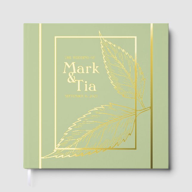 Sage Green Wedding Foil Guest Book (Front)