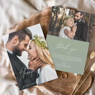 Sage Green Wedding Handwritten Thank You 2 Photos  Card