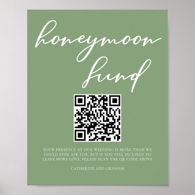 Sage Green Wedding Honeymoon Fund QR Code Poster (Front)