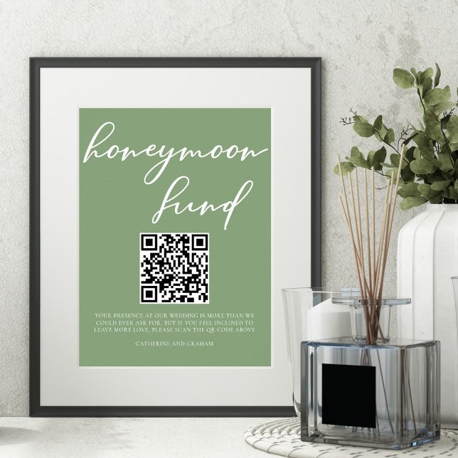 Sage Green Wedding Honeymoon Fund QR Code Poster (Creator Uploaded)