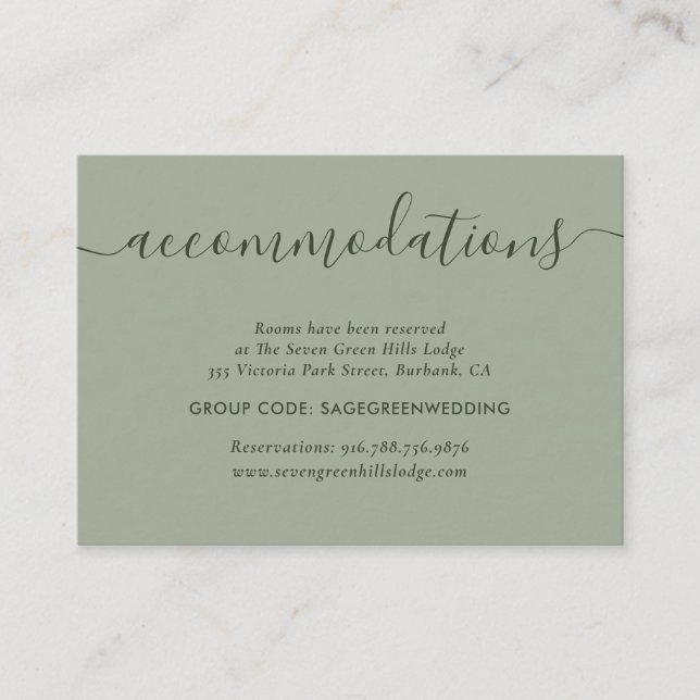 Sage Green Wedding Hotel Accommodation Cards (Front)