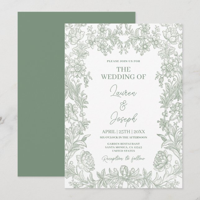 Sage Green Wedding Invitation (Front/Back)