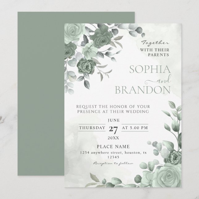 Sage Green Wedding Invitation (Front/Back)