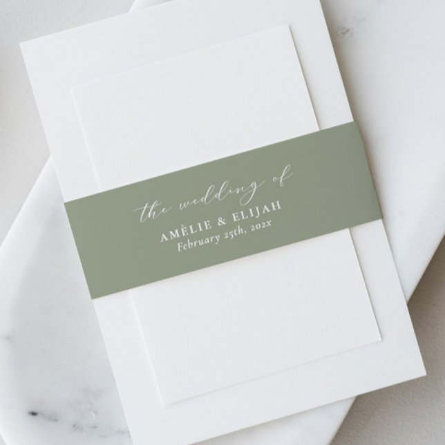 Sage Green Wedding Invitation Belly Band Script (Creator Uploaded)