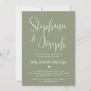 Sage green wedding invitation, elegant script font invitation
