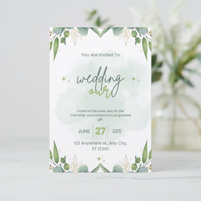 Sage Green Wedding Invitation Template Editable (Standing Front)