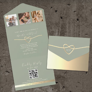 Sage Green Wedding Invitation with Photo Collage