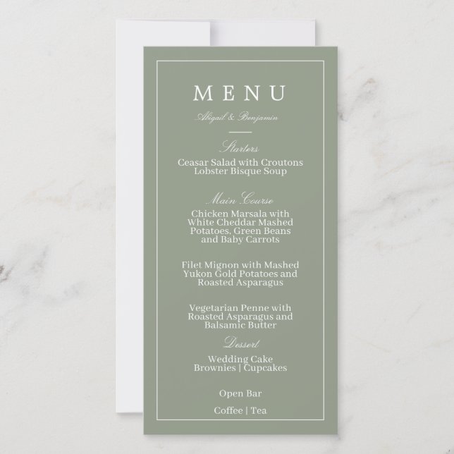 Sage Green Wedding Menu (Front)