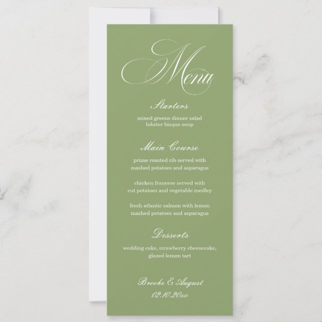 Sage Green Wedding Menu Card (Front)