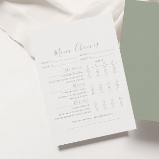 Sage Green Wedding Menu Choice Card