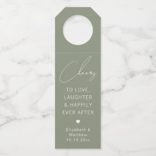Sage Green Wedding   Minimalist Elegant Cheers Bottle Tag