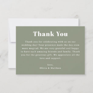 Sage Green Wedding   Minimalist Elegant Garden Thank You Card