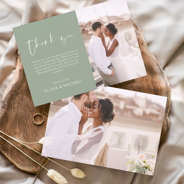 Sage Green Wedding Minimalist Thank You Cards (Creator Uploaded)