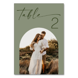 Sage Green Wedding   Modern Minimalist Photo Table Number