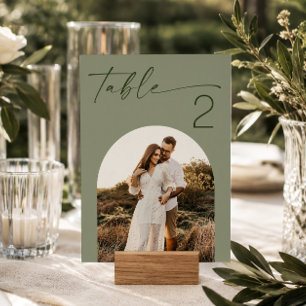 Sage Green Wedding Modern Minimalist Photo Table Number