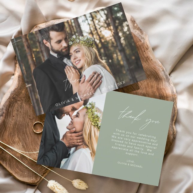 Sage Green Wedding Modern Minimalist Thank You (Creator Uploaded)