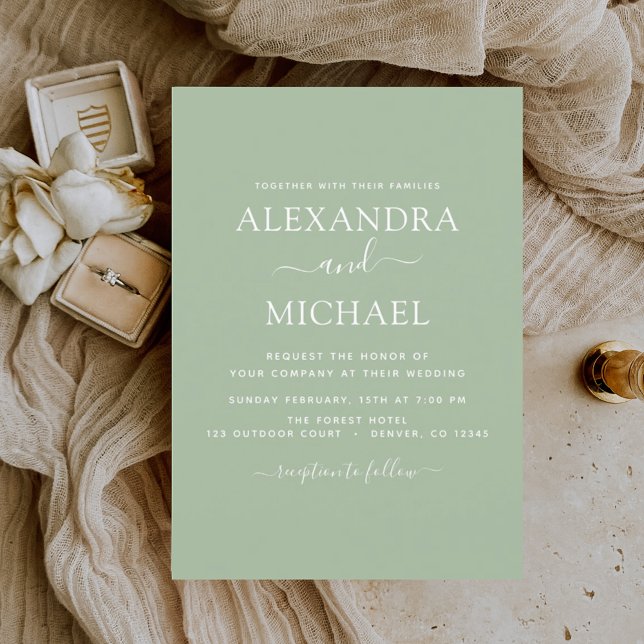 Sage Green Wedding Modern Typography Invitation (Creator Uploaded)