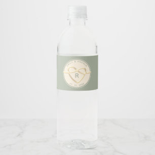 Sage Green Wedding Monogram Water Bottle Label
