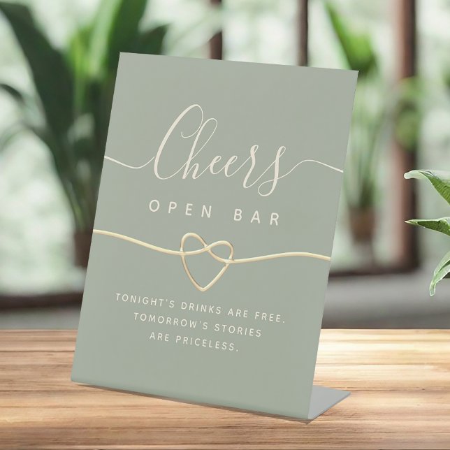 Sage Green Wedding Open Bar Pedestal Sign (Creator Uploaded)