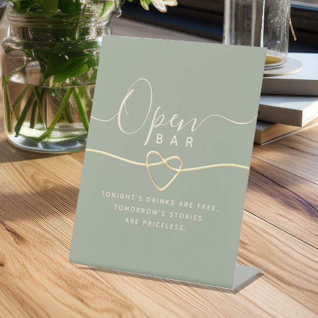 Sage Green Wedding Open Bar Pedestal Sign (Creator Uploaded)