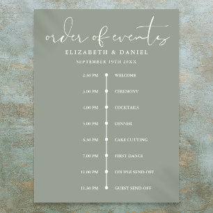 Sage Green Wedding Order Of Events Timeline Sign