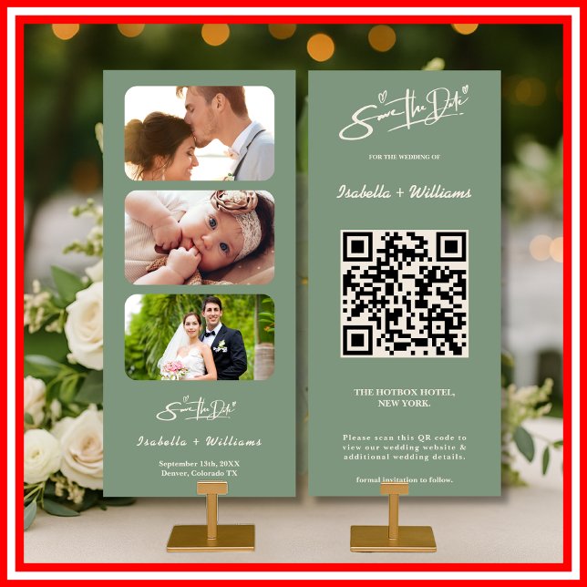 Sage Green Wedding Photo QR Code Save The Date (Creator Uploaded)