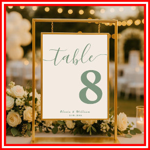 Sage Green Wedding PHOTO Table Number  Poster
