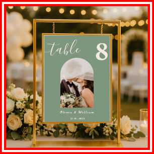 Sage Green Wedding PHOTO Table Number  Poster